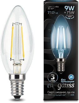 Светодиодная лампа Gauss LED Filament свеча 9Вт. Е14 (естественный белый свет)