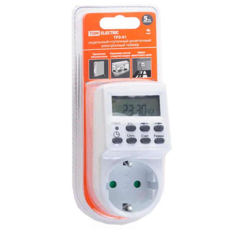 Розеточный электронный таймер TDM ТРЭ-01
