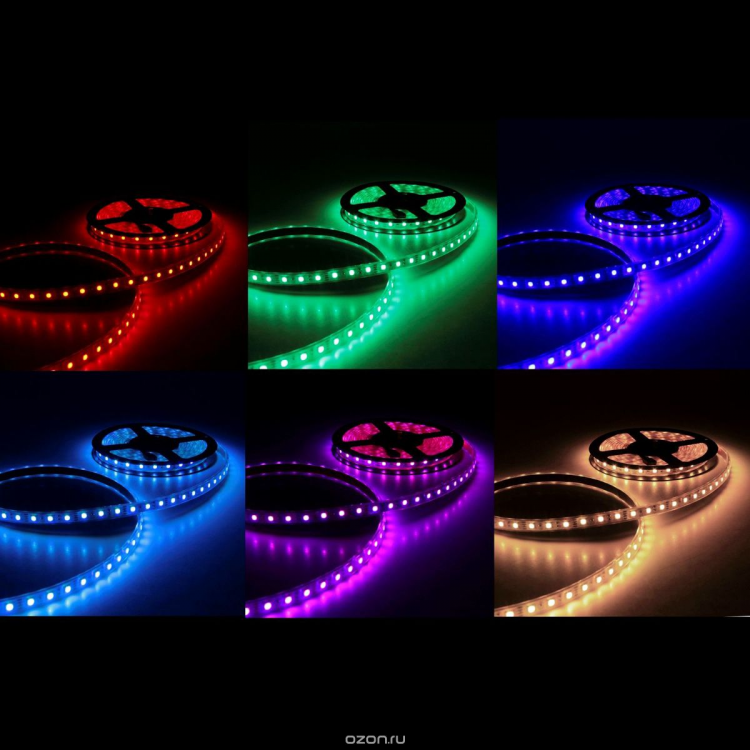 Лента светодиодная стандарт 5050, 60 LED/м, 14,4 Вт/м, 12В , IP20, Цвет: RGB
