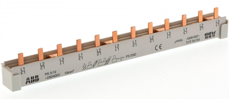 Гребенчатая шина PS3/12 3-полюсная (L1 L2 L3) 12 модулей 63А ABB